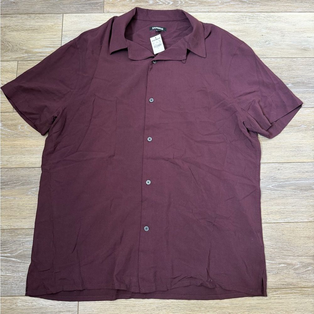 NWT Express Burgundy Button Down Shirt Sz L